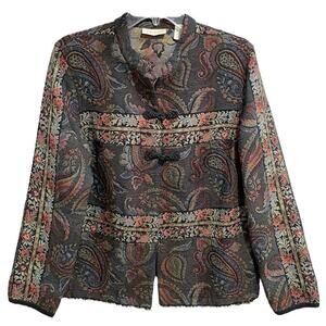 Artsy Marsh Landing Asian Tapestry Paisley Jacket Size Medium Mandarin Collar